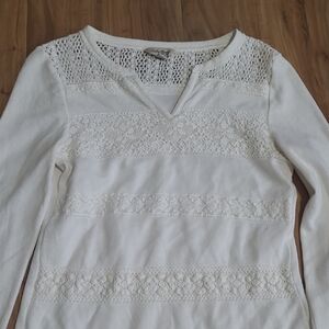 Lucky Brand Cream Crochet-Stripe Long Sleeve Top